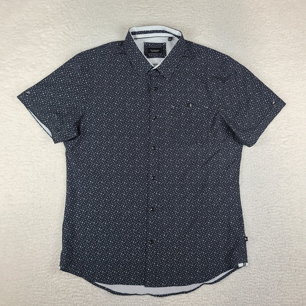 7 Diamonds Shirt Mens Medium Black Gray 4 Way Stretch Preppy Hawaiian Button Up